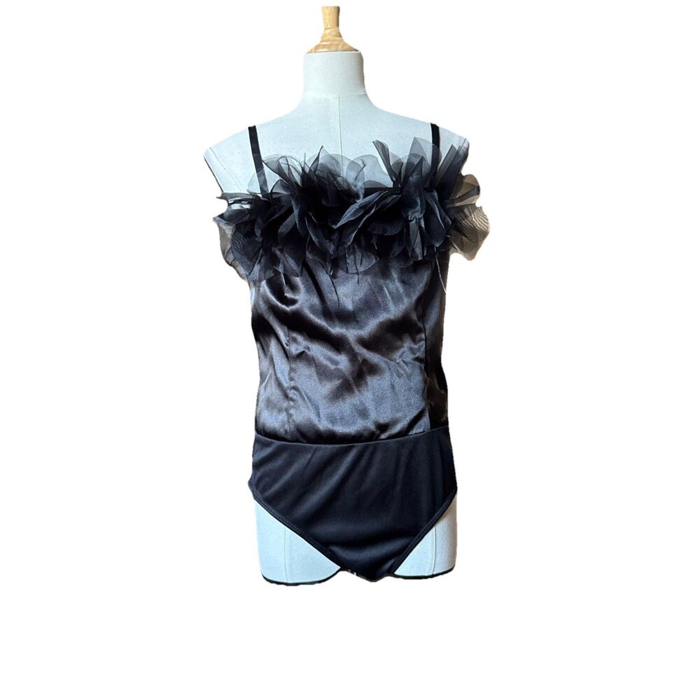 Evolutionary women's bodysuit Black ruffle top coquette avant garde bride NWT M